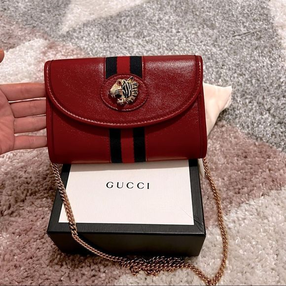 Gucci Rajah Mini Leather Shoulder Bag In Red -Authentic - Picture 2 of 11